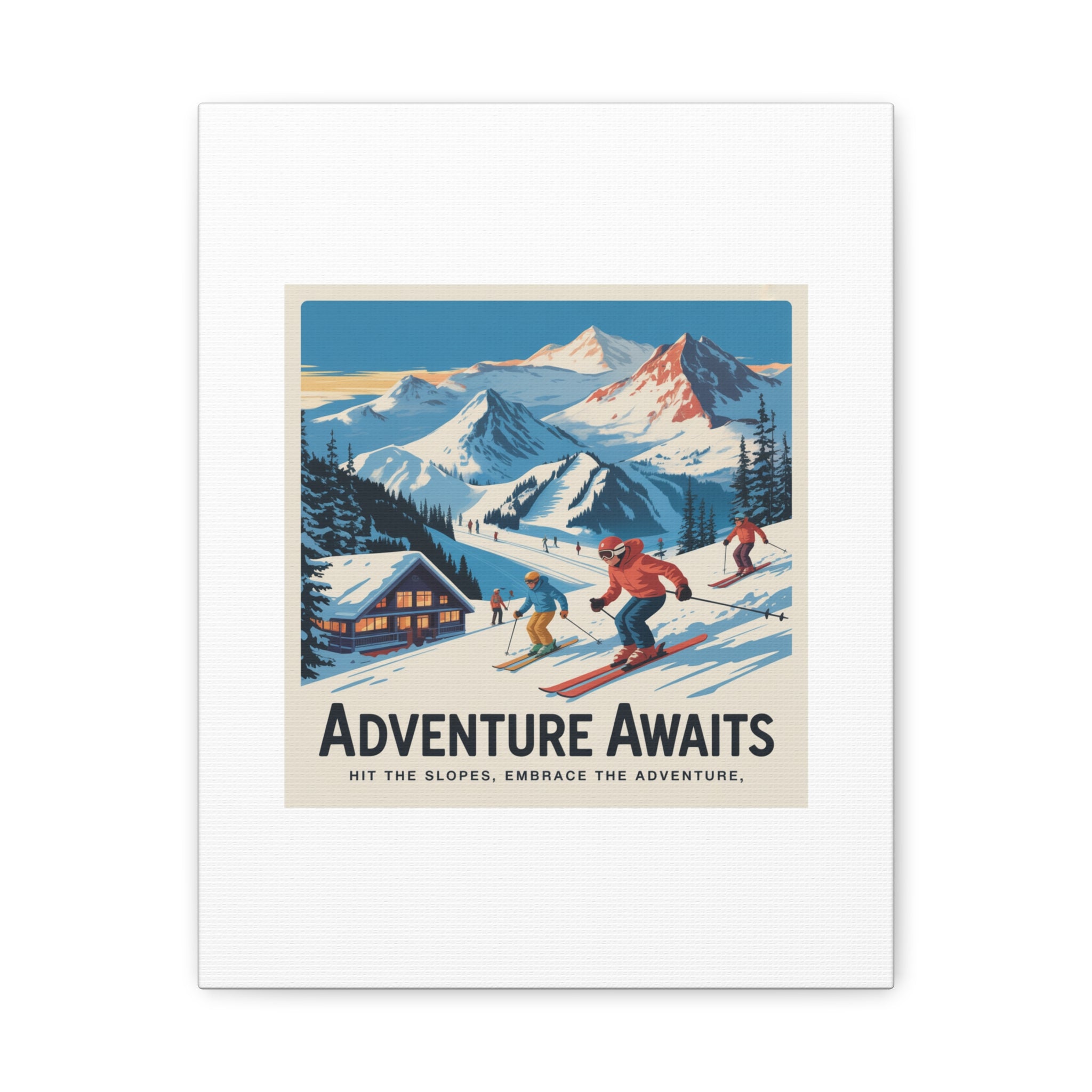 Adventure Awaits Ski Poster Canvas | Matte Stretched Wall Art