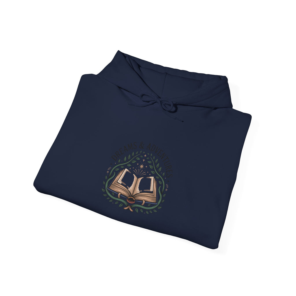 Book Lover Hoodie – "Stories & Adventure" Open Book Graphic