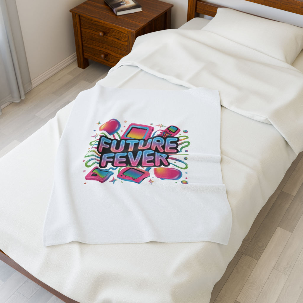 Future Fever Velveteen Blanket | Y2K Cyber Holo, retro tech print