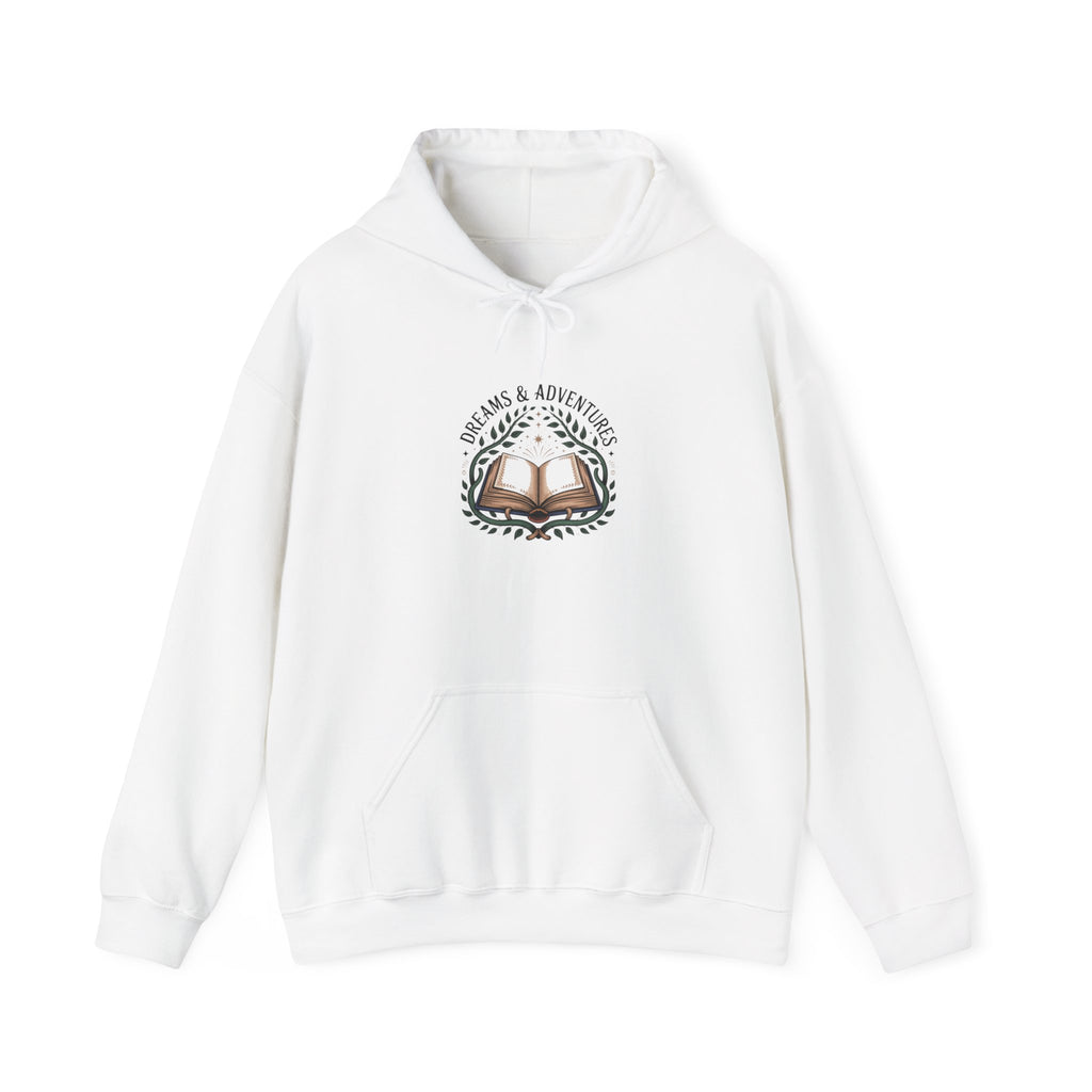 Book Lover Hoodie – "Stories & Adventure" Open Book Graphic