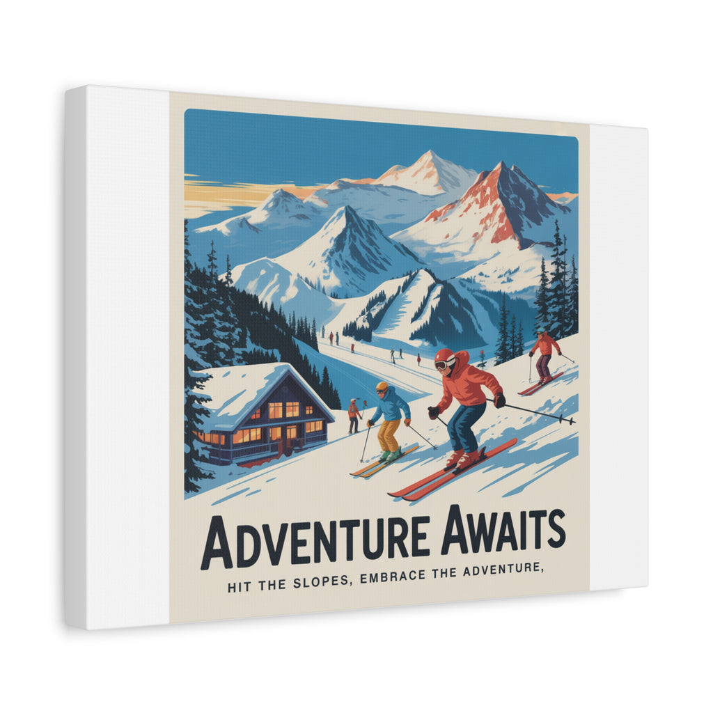 Adventure Awaits Ski Poster Canvas | Matte Stretched Wall Art