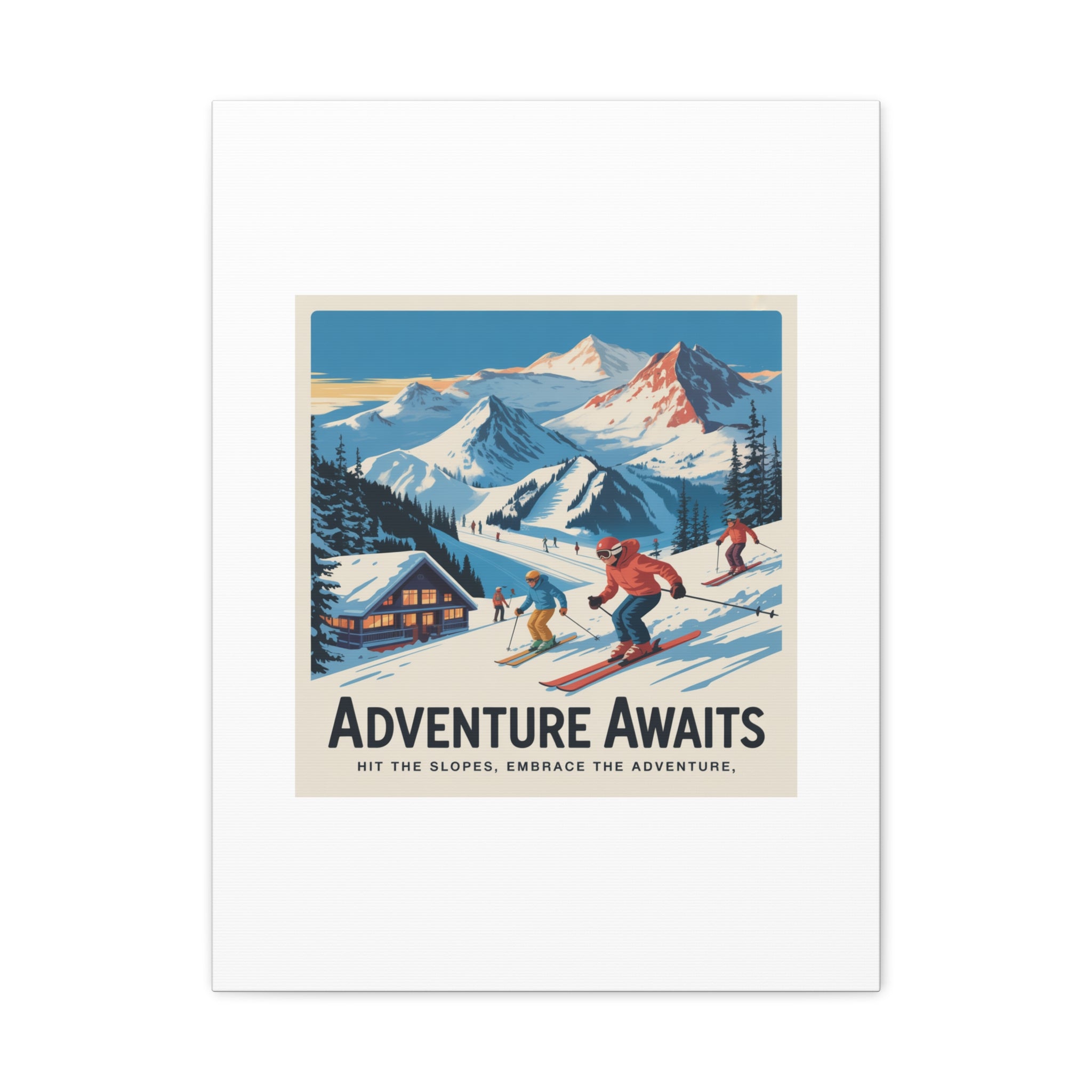 Adventure Awaits Ski Poster Canvas | Matte Stretched Wall Art