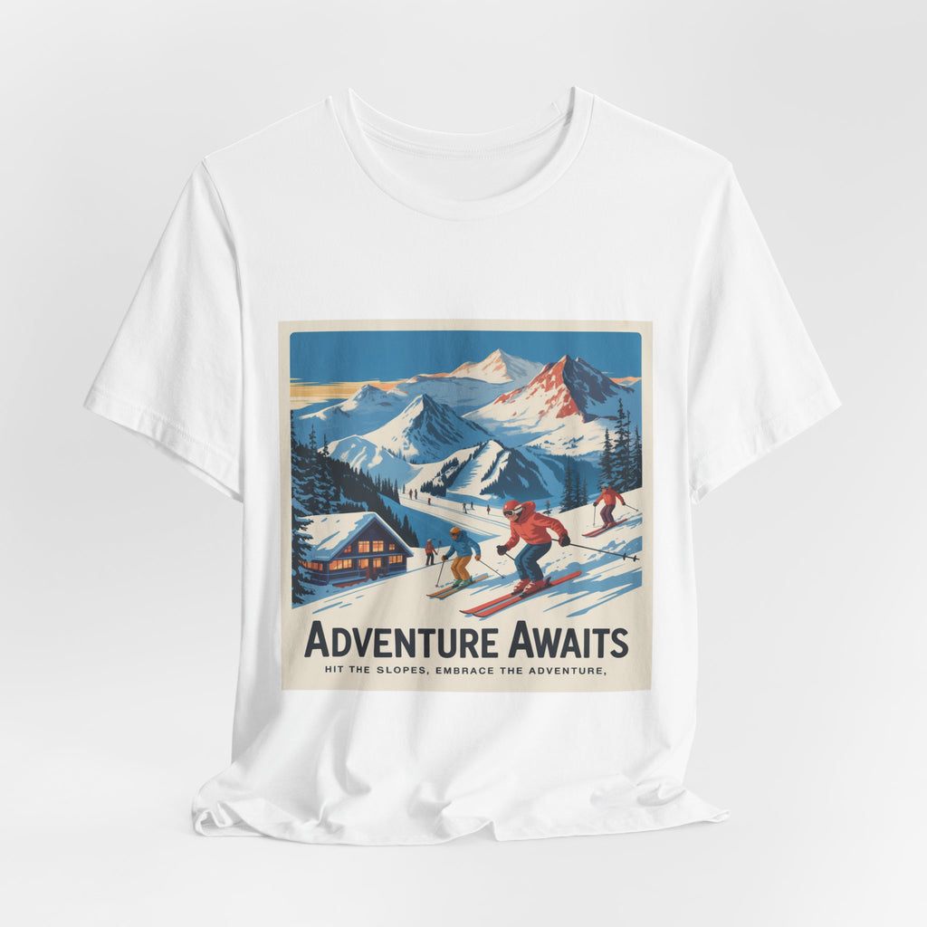 Adventure Awaits Skiing Poster tee | Mountain Ski Resort T-Shirt