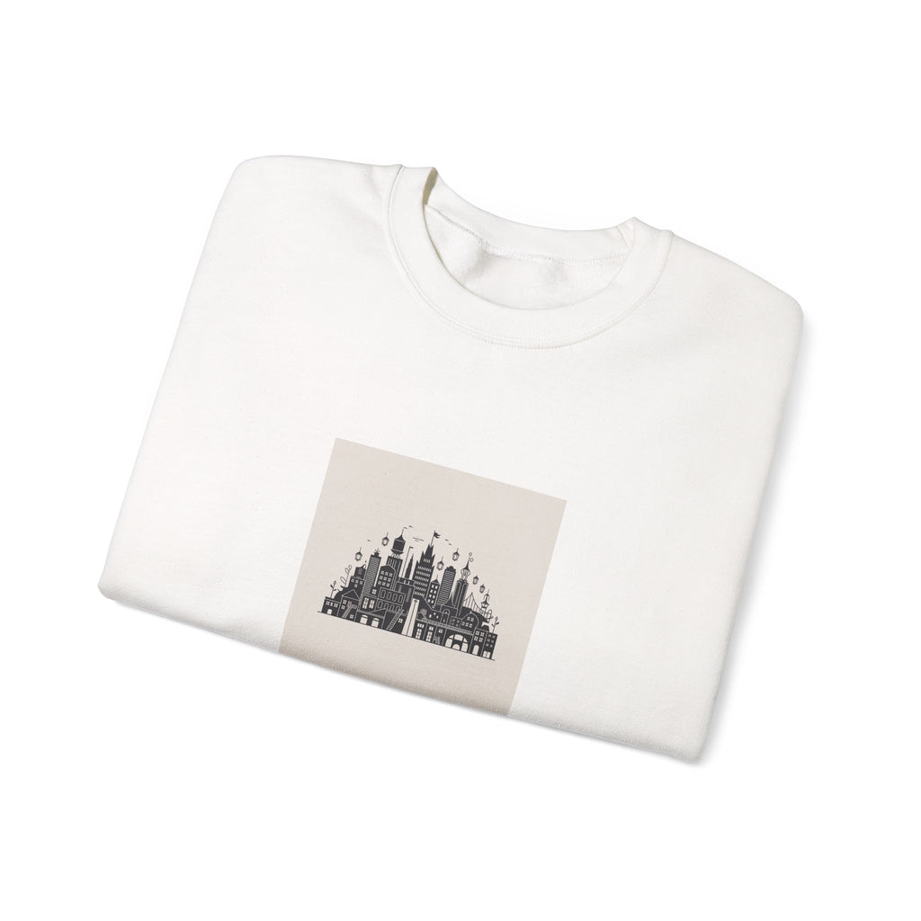 Castle Skyline Crewneck Sweatshirt — Minimalist Fairytale City Graphic