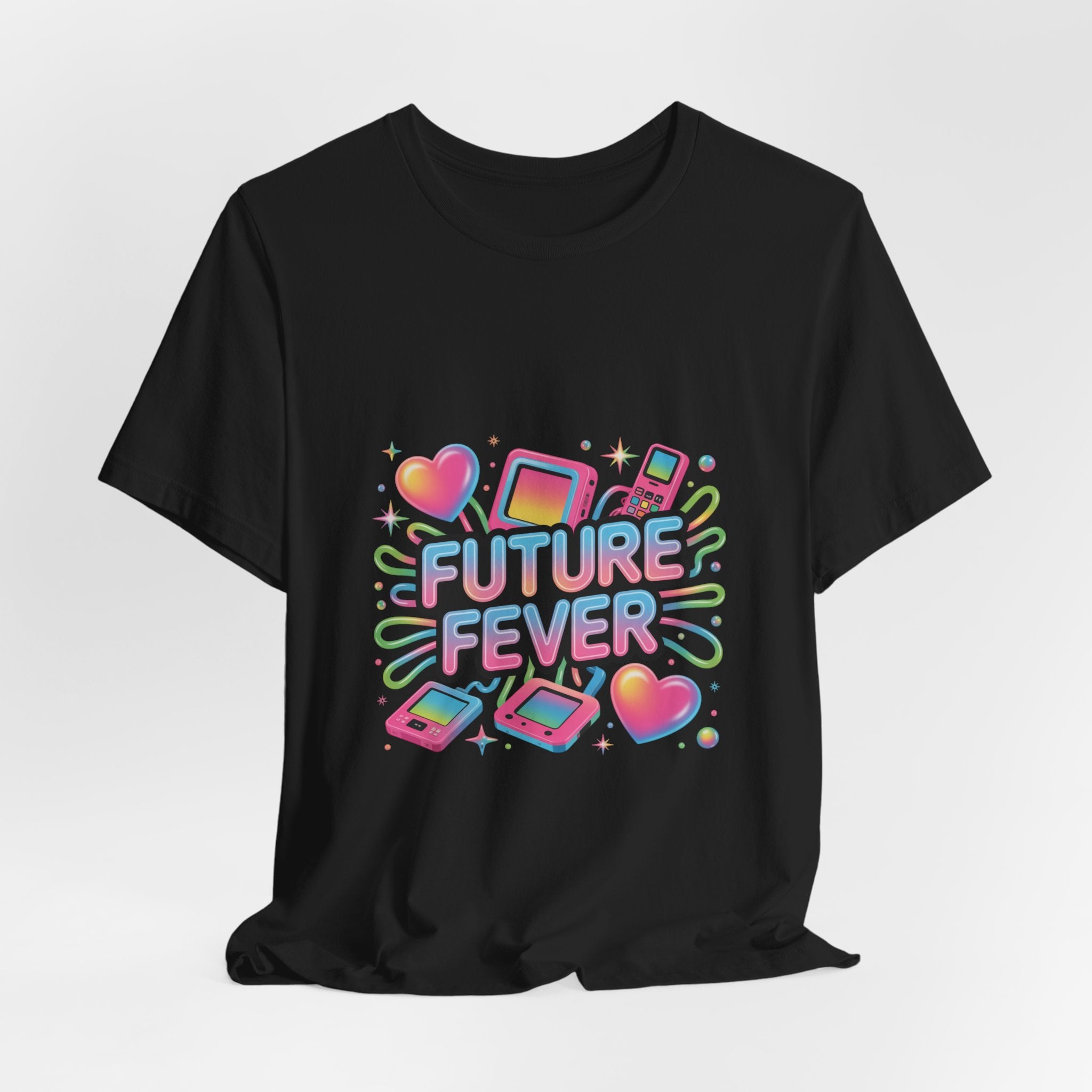Future Fever Tee | Y2K Cyber Holo, retro tech chrome text