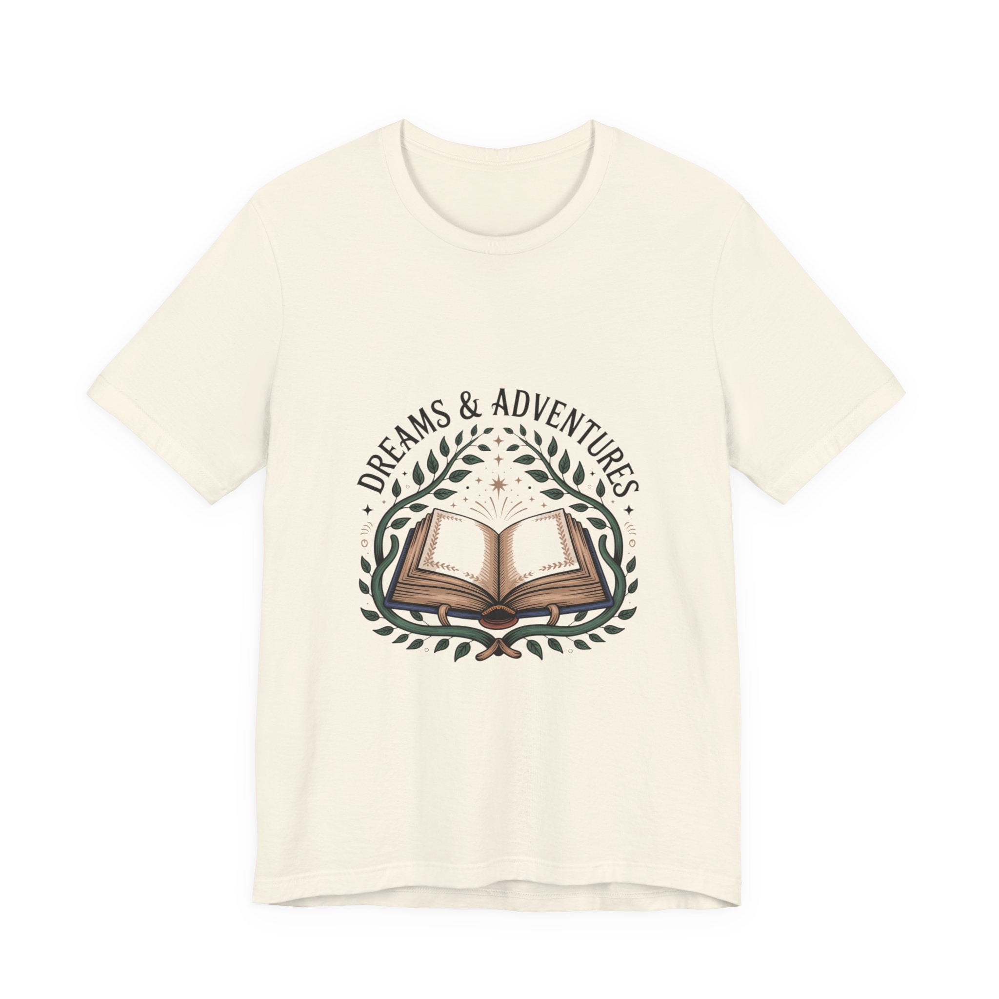 Dreams & Adventures Book T-Shirt — Literary Graphic Tee for Readers & Travelers