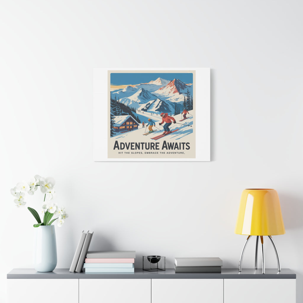 Adventure Awaits Ski Poster Canvas | Matte Stretched Wall Art