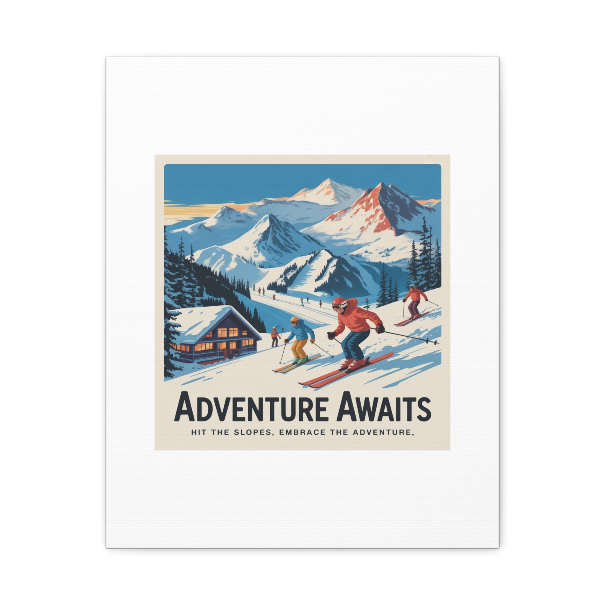 Adventure Awaits Ski Poster Canvas | Matte Stretched Wall Art