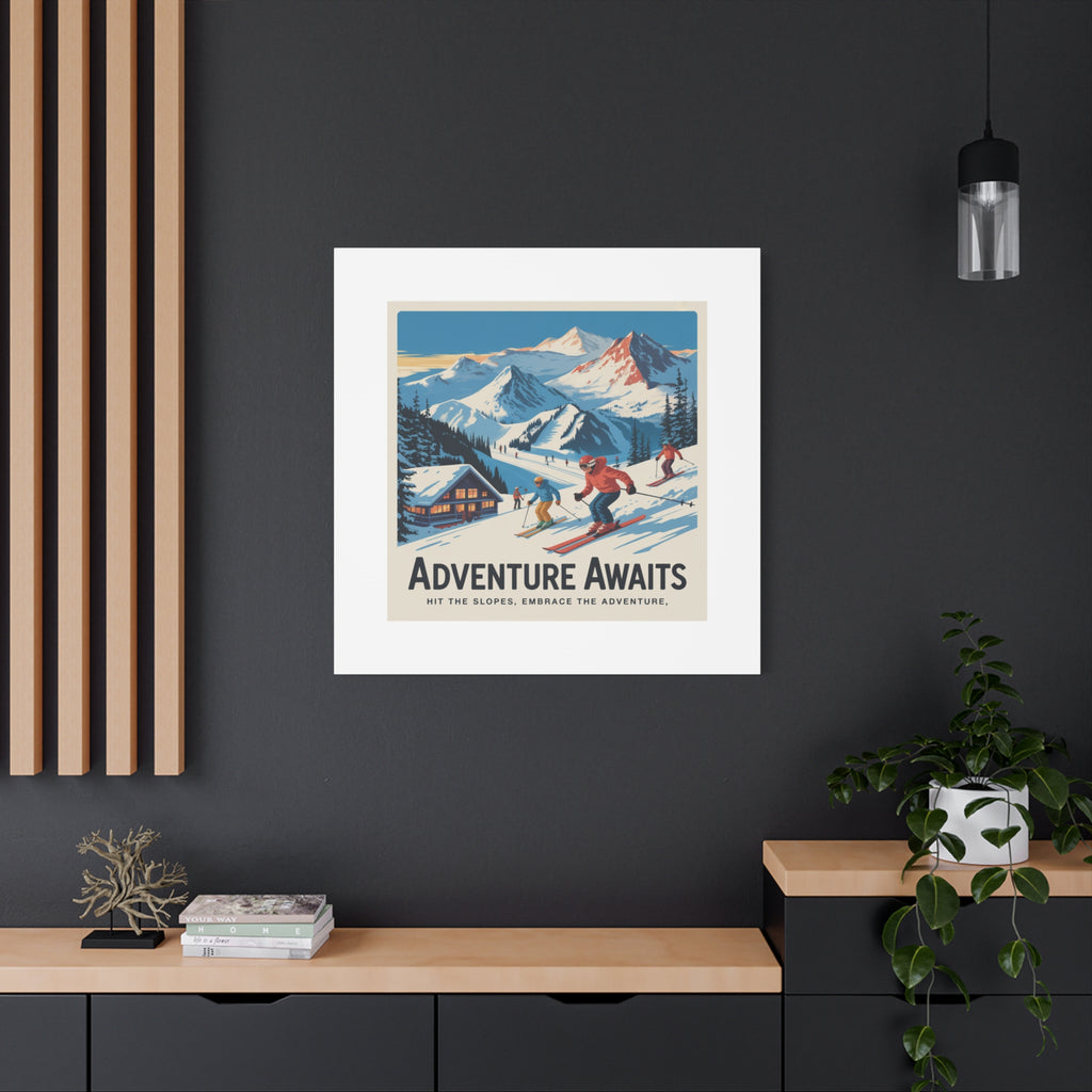 Adventure Awaits Ski Poster Canvas | Matte Stretched Wall Art