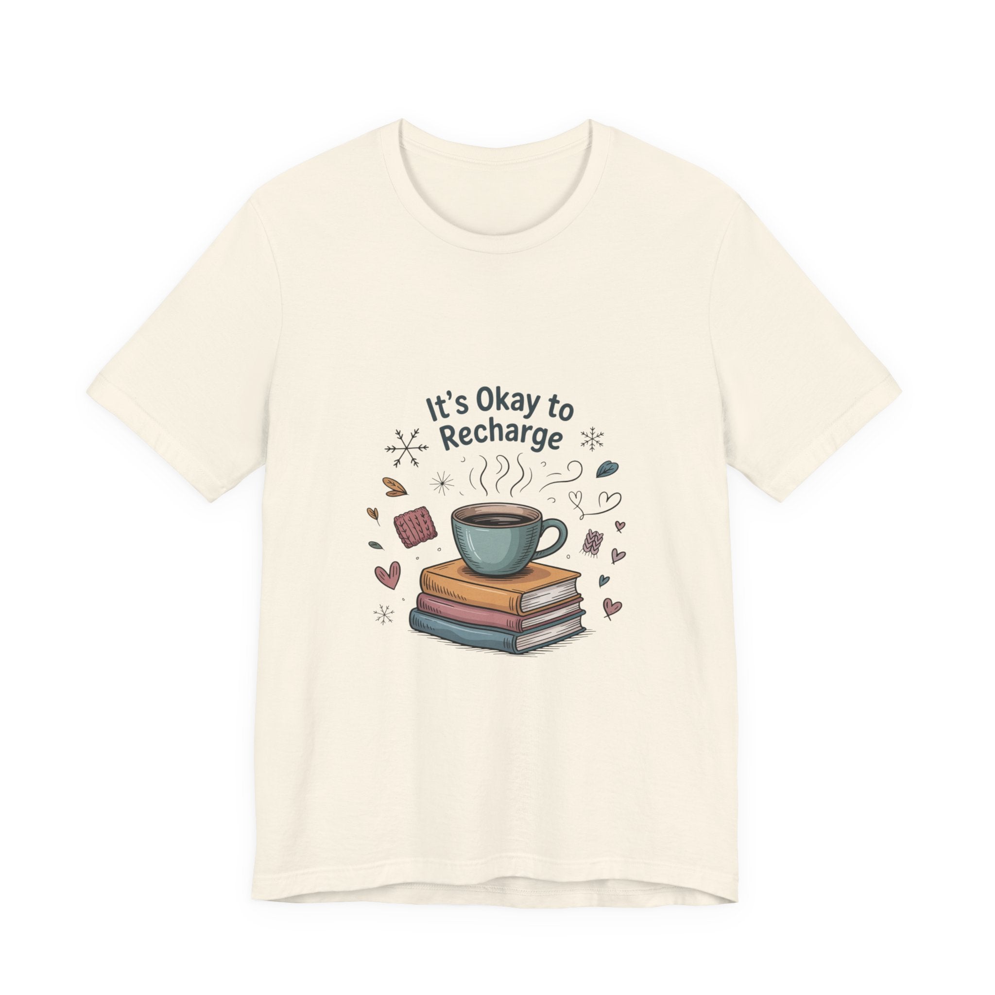 It's Okay to Recharge Tee — Cozy Book & Coffee Relaxation Shirt