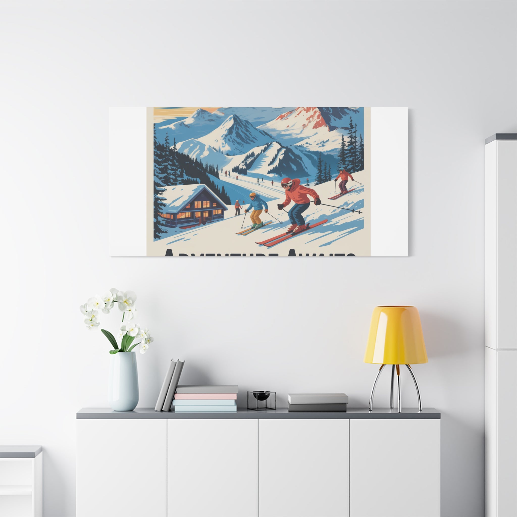 Adventure Awaits Ski Poster Canvas | Matte Stretched Wall Art