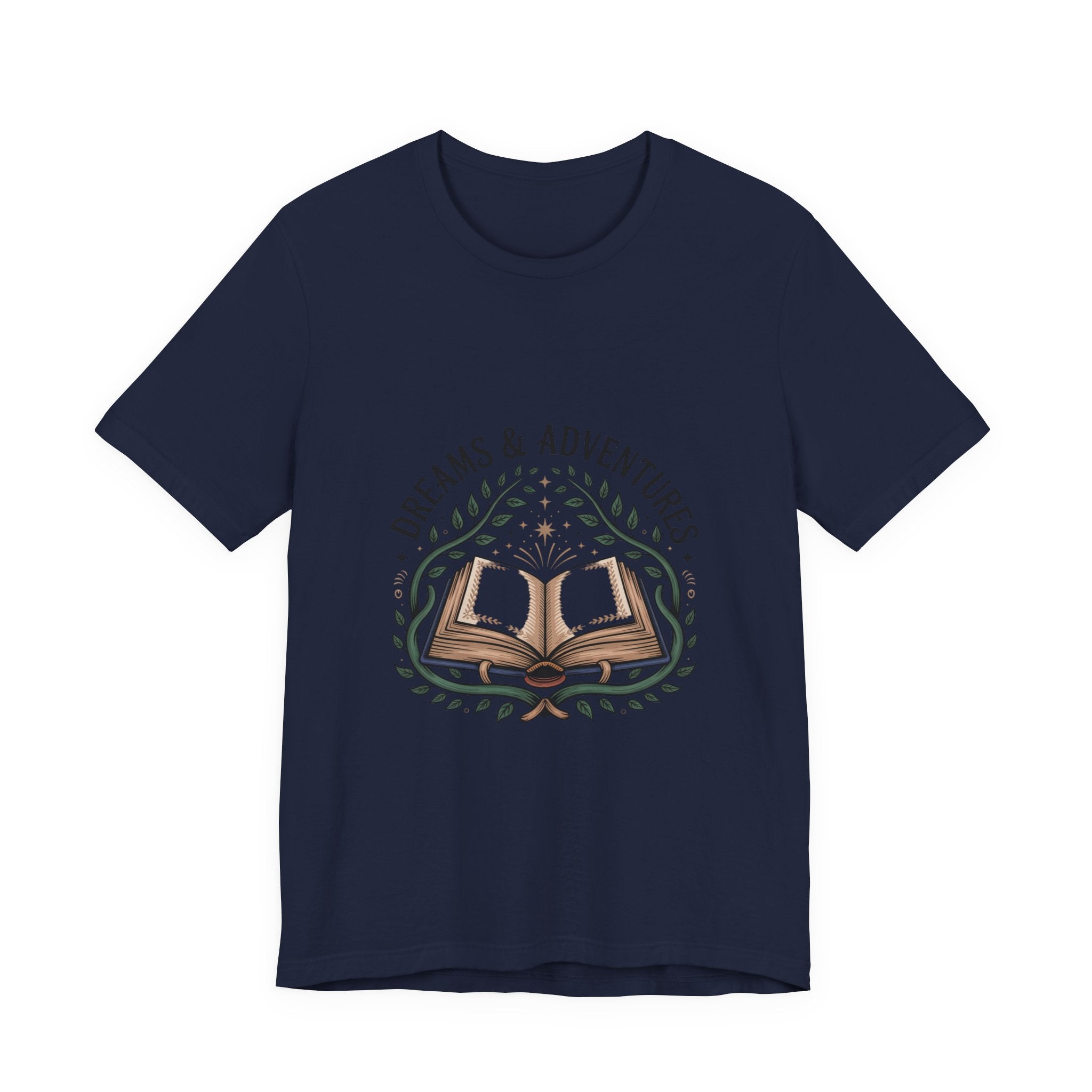 Dreams & Adventures Book T-Shirt — Literary Graphic Tee for Readers & Travelers
