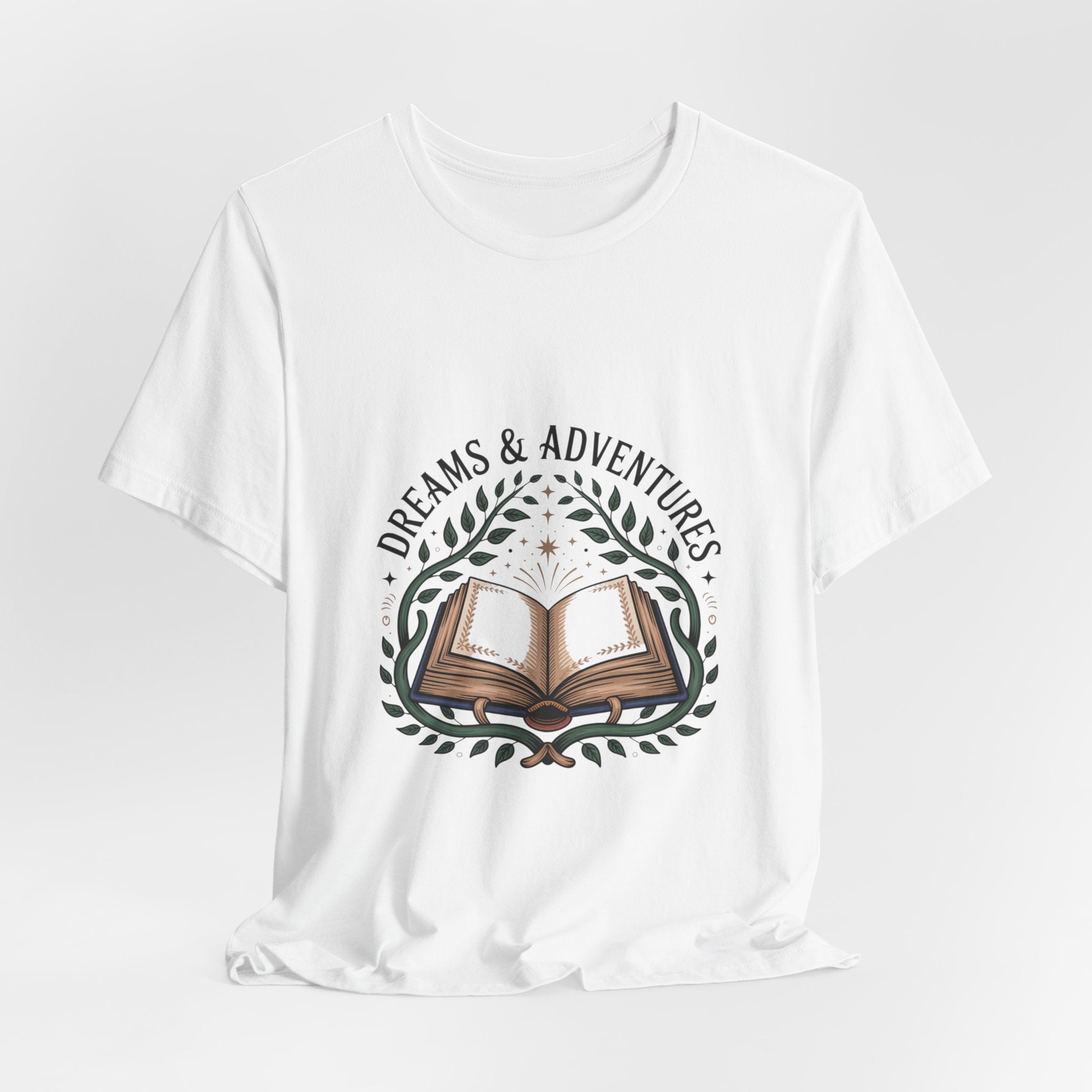 Dreams & Adventures Book T-Shirt — Literary Graphic Tee for Readers & Travelers