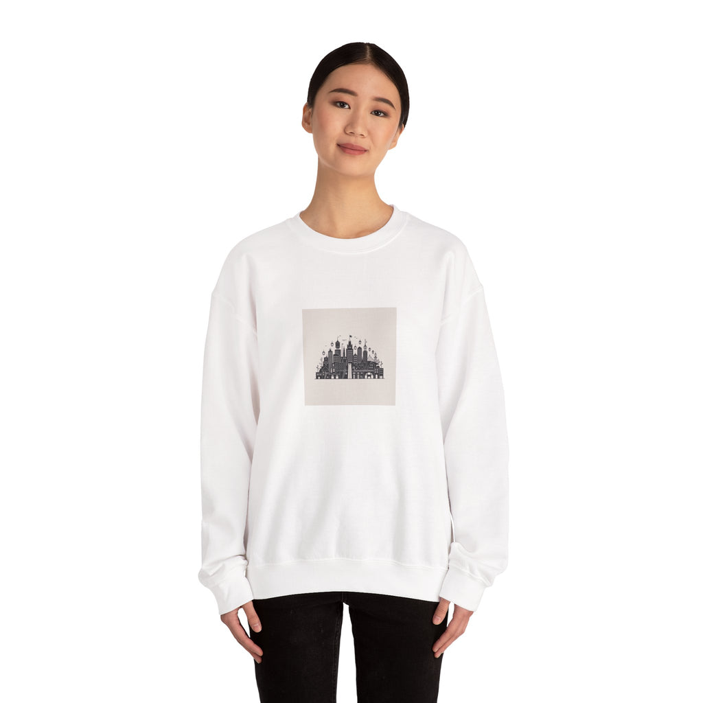 Castle Skyline Crewneck Sweatshirt — Minimalist Fairytale City Graphic