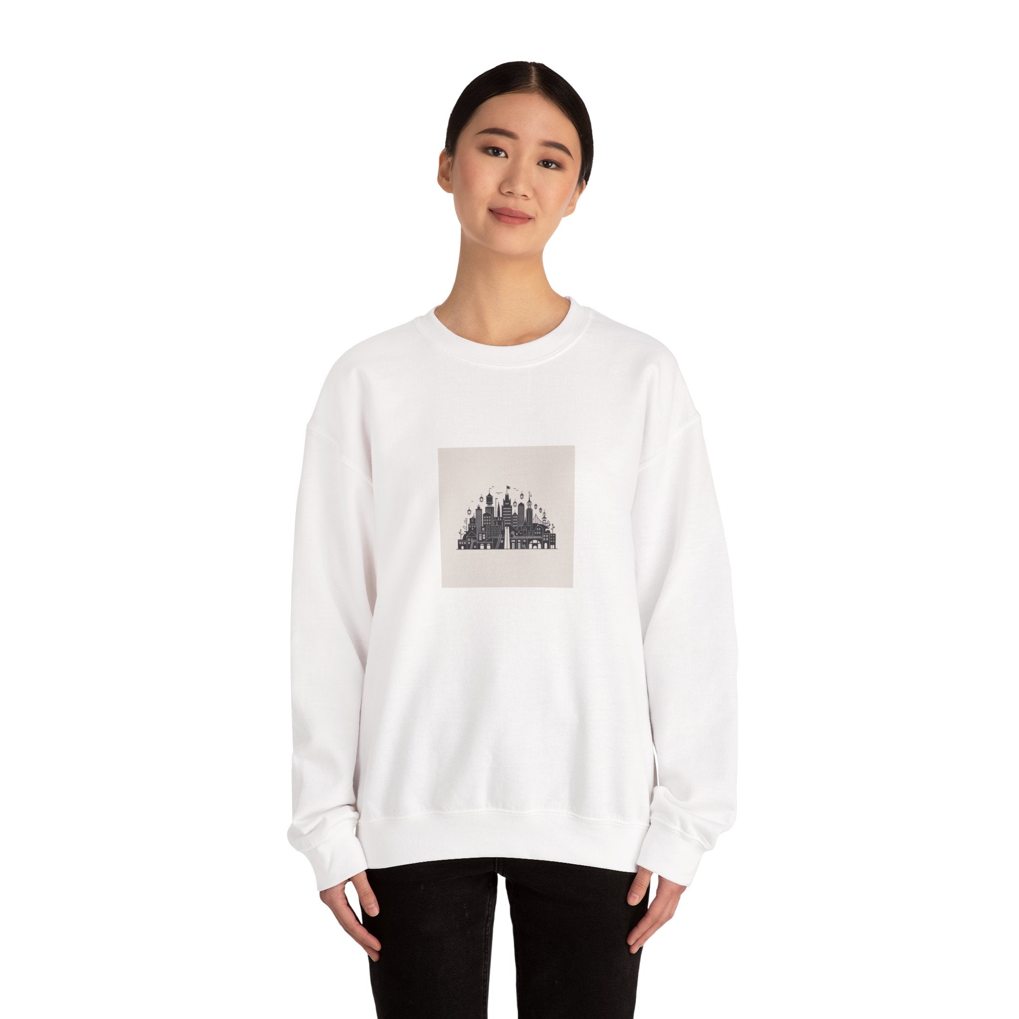 Castle Skyline Crewneck Sweatshirt — Minimalist Fairytale City Graphic