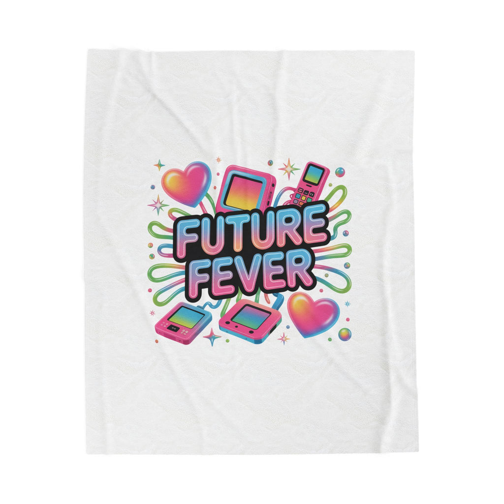 Future Fever Velveteen Blanket | Y2K Cyber Holo, retro tech print