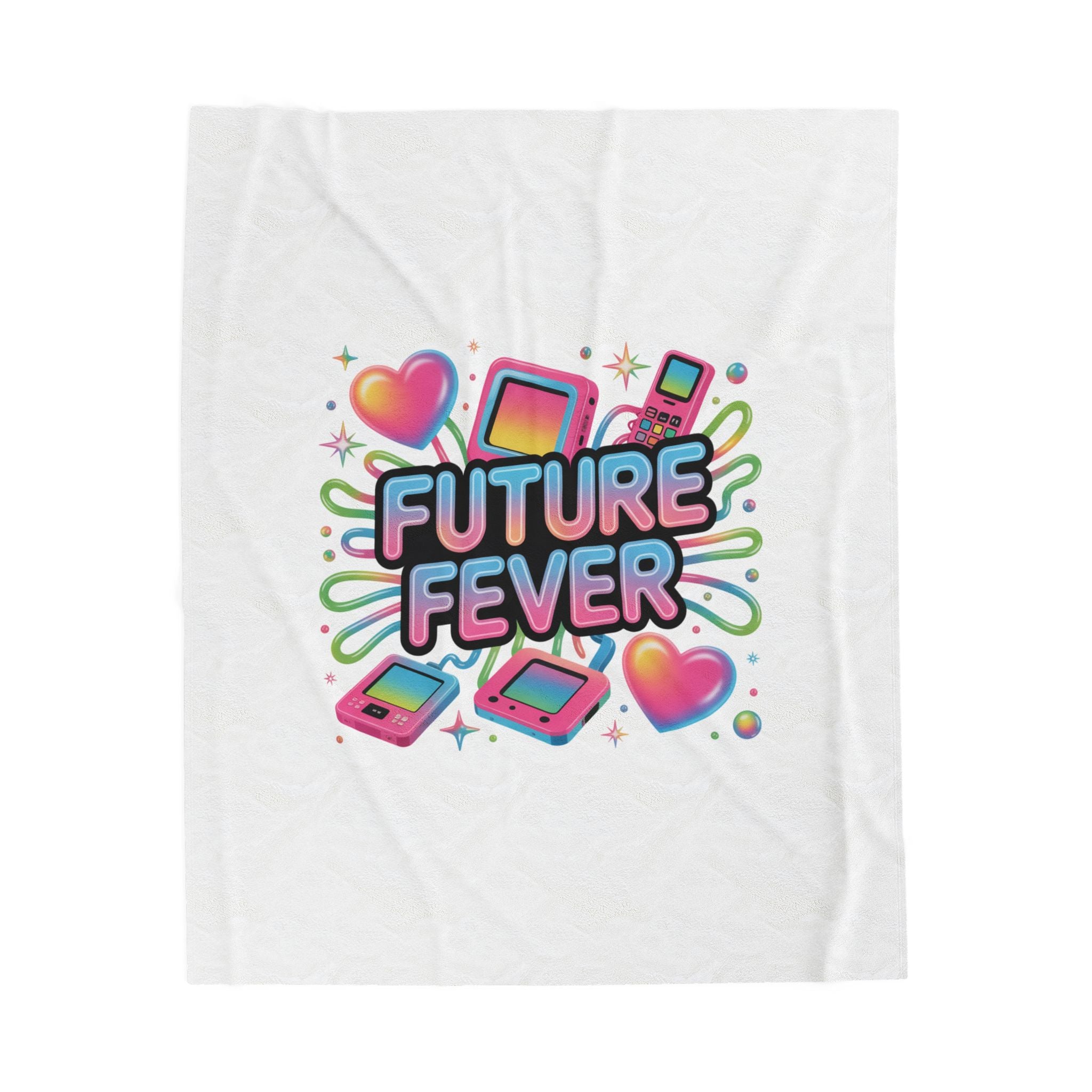 Future Fever Velveteen Blanket | Y2K Cyber Holo, retro tech print