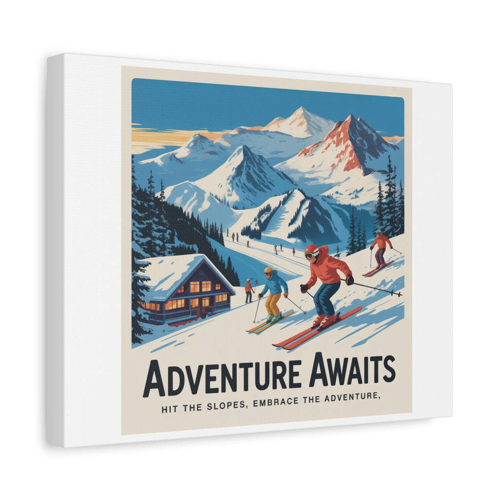 Adventure Awaits Ski Poster Canvas | Matte Stretched Wall Art