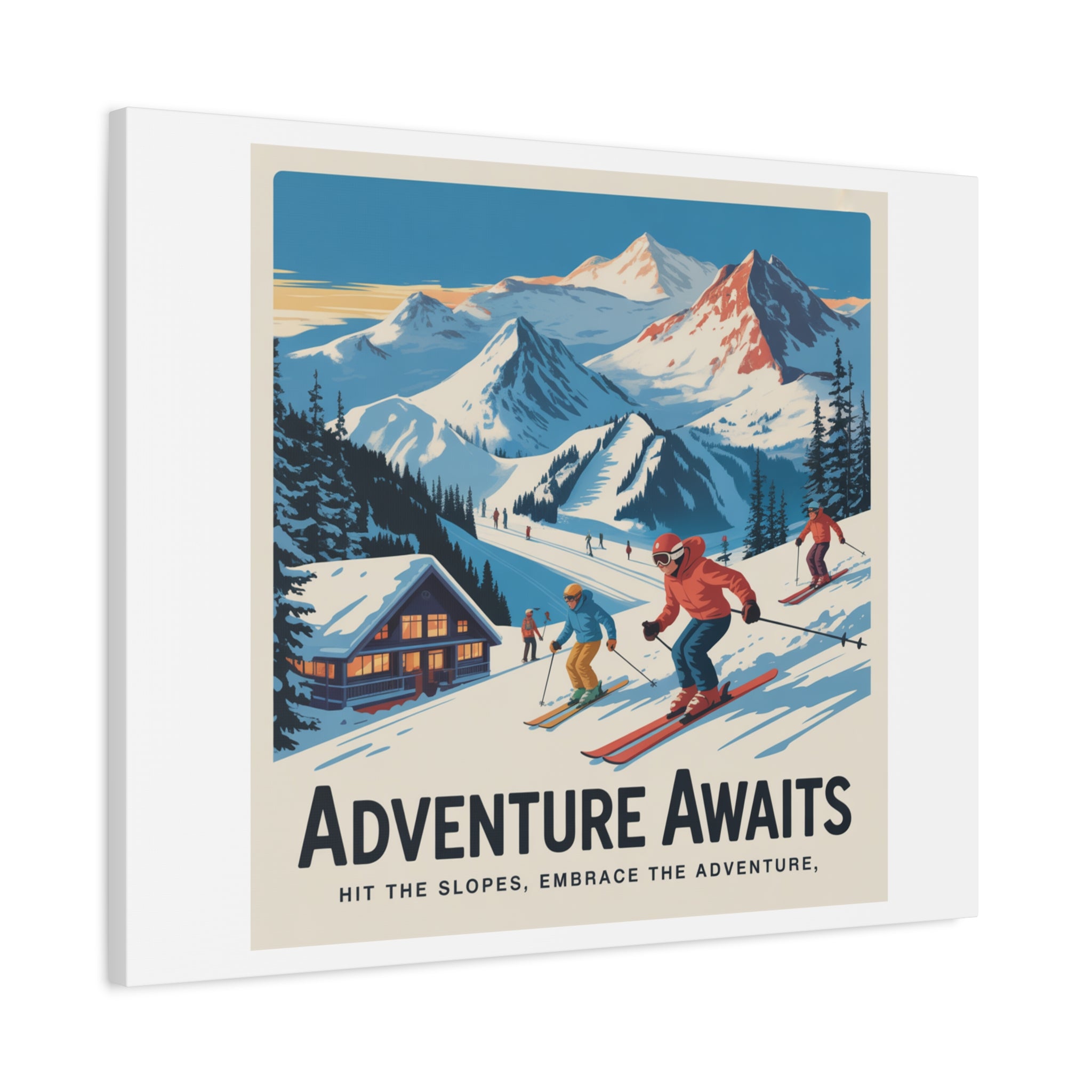 Adventure Awaits Ski Poster Canvas | Matte Stretched Wall Art