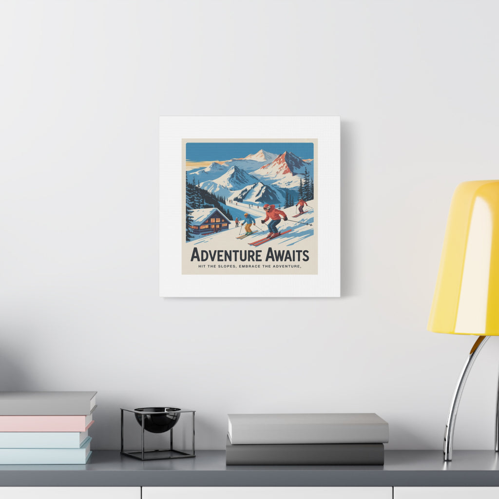 Adventure Awaits Ski Poster Canvas | Matte Stretched Wall Art