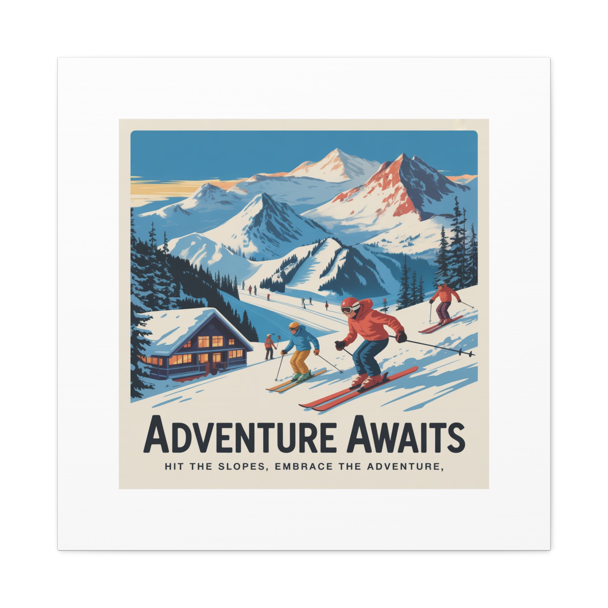 Adventure Awaits Ski Poster Canvas | Matte Stretched Wall Art
