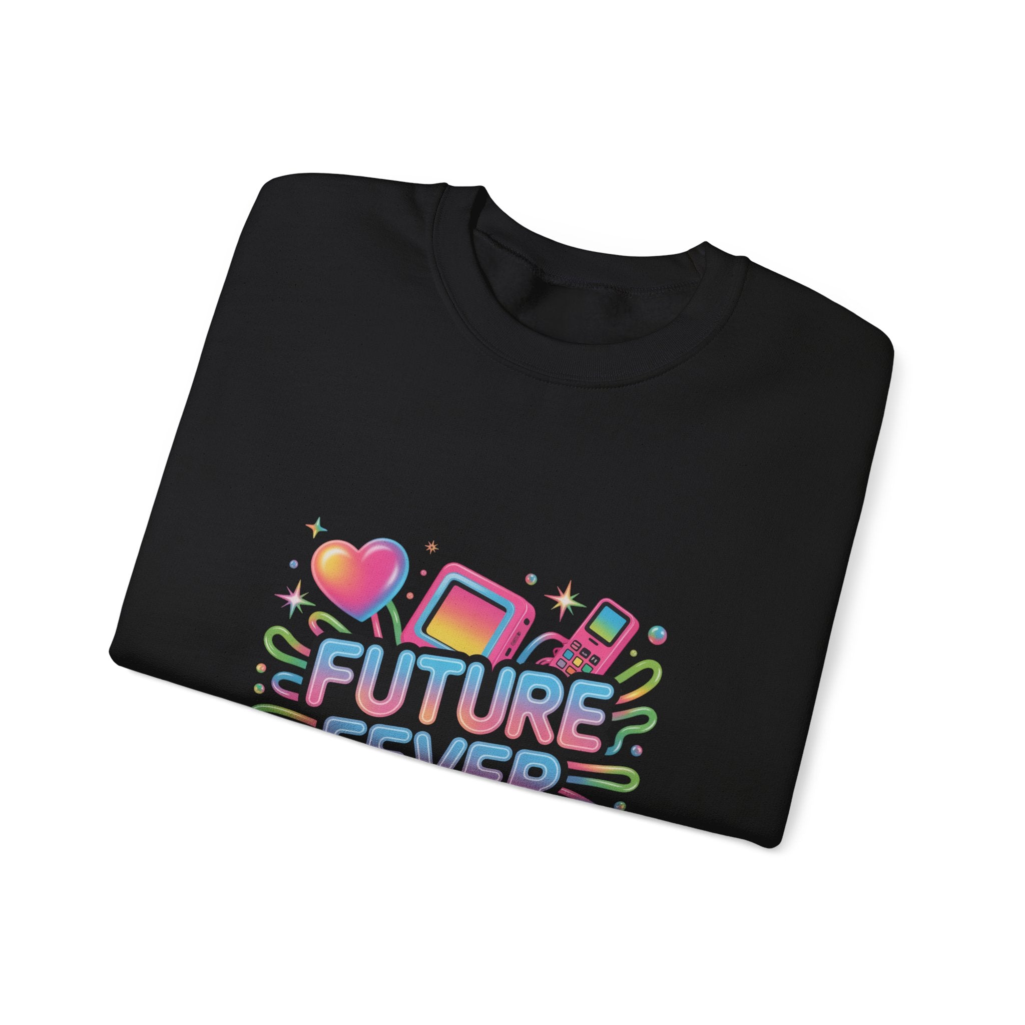 Future Fever chrome text Sweatshirt | Y2K cyber holo aesthetic, retro tech print