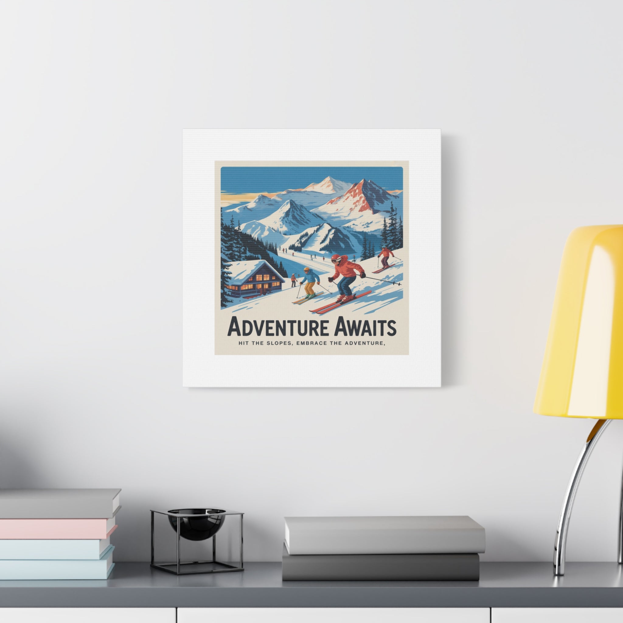 Adventure Awaits Ski Poster Canvas | Matte Stretched Wall Art