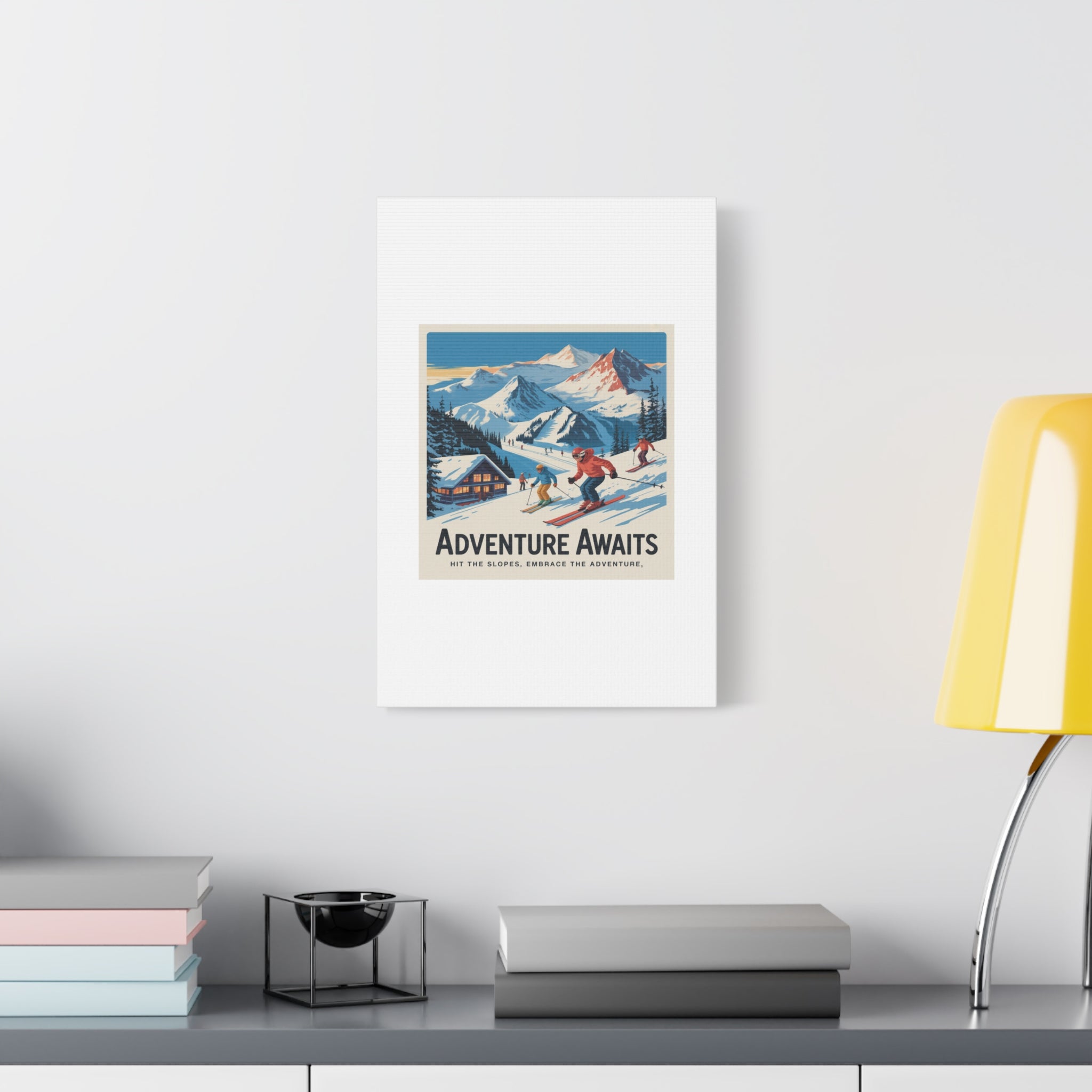 Adventure Awaits Ski Poster Canvas | Matte Stretched Wall Art