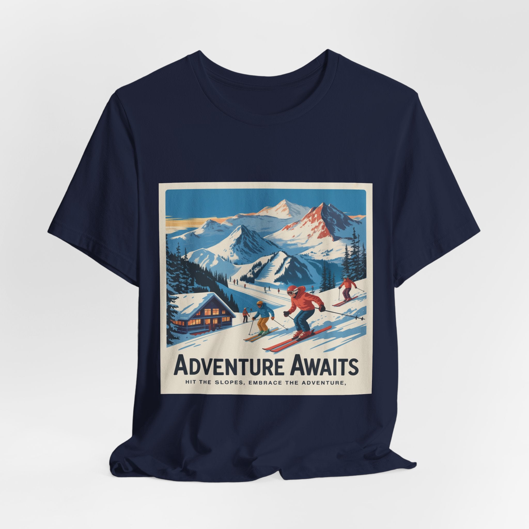 Adventure Awaits Skiing Poster tee | Mountain Ski Resort T-Shirt