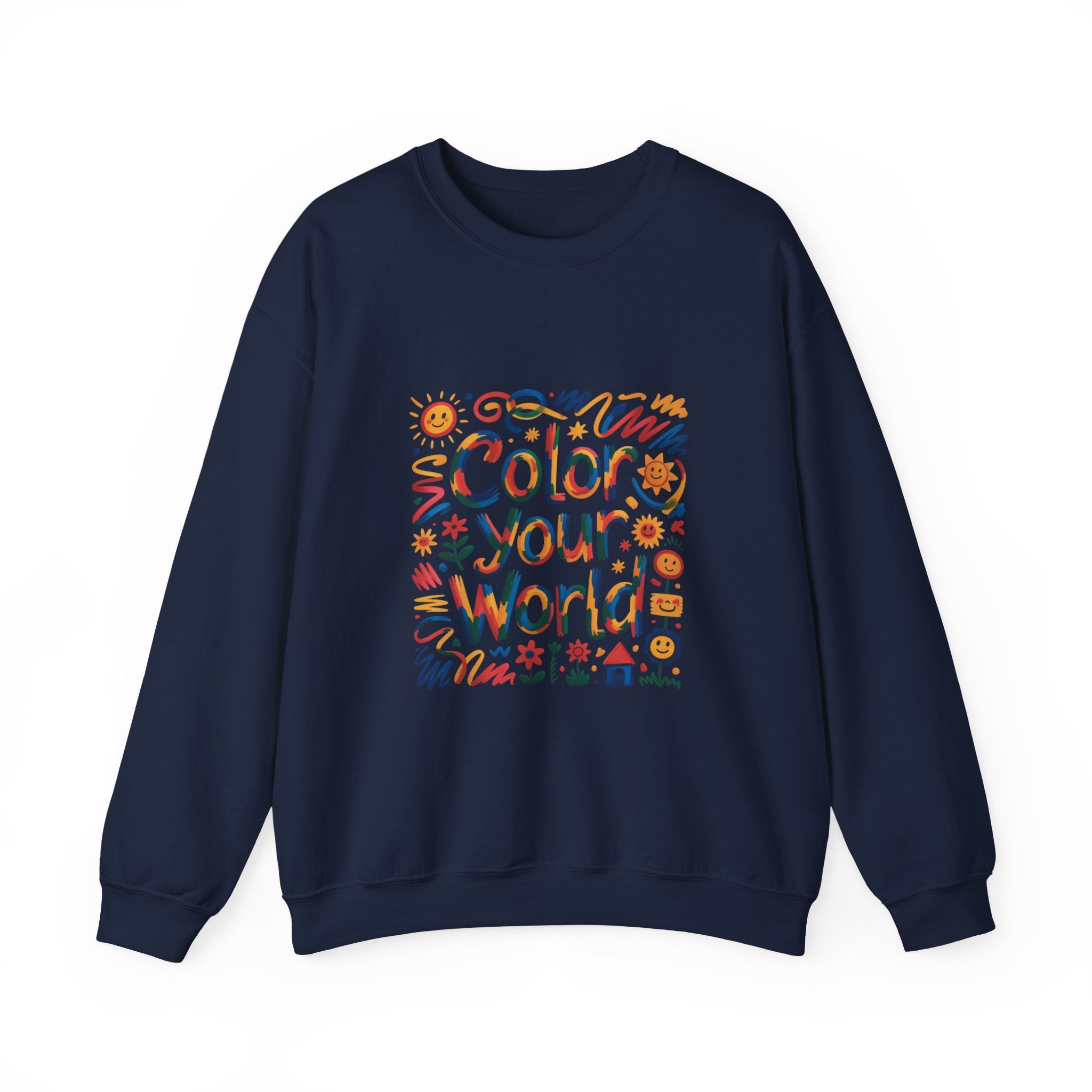 Color Your World sweatshirt | colorful doodles, sunflowers, playful typography