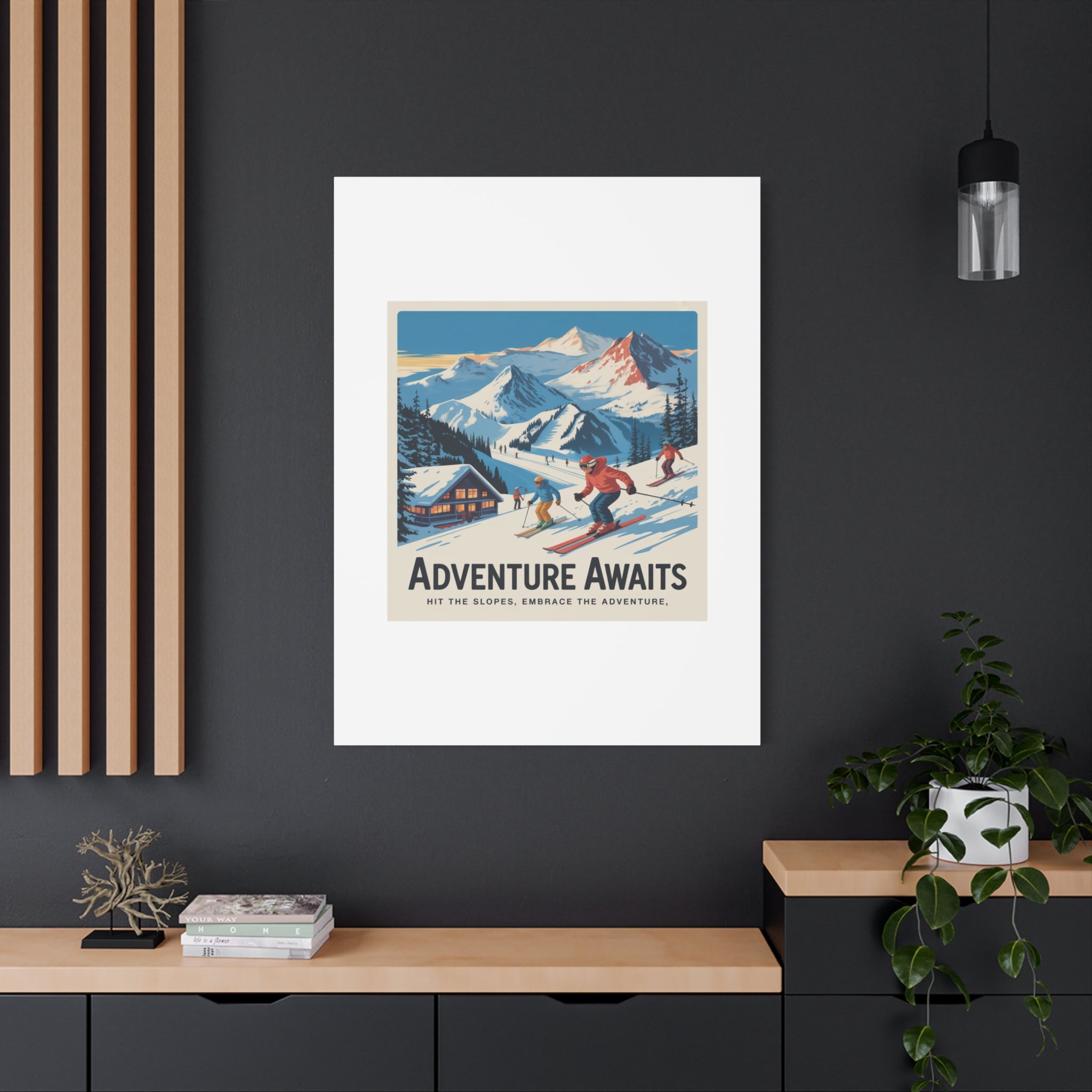 Adventure Awaits Ski Poster Canvas | Matte Stretched Wall Art