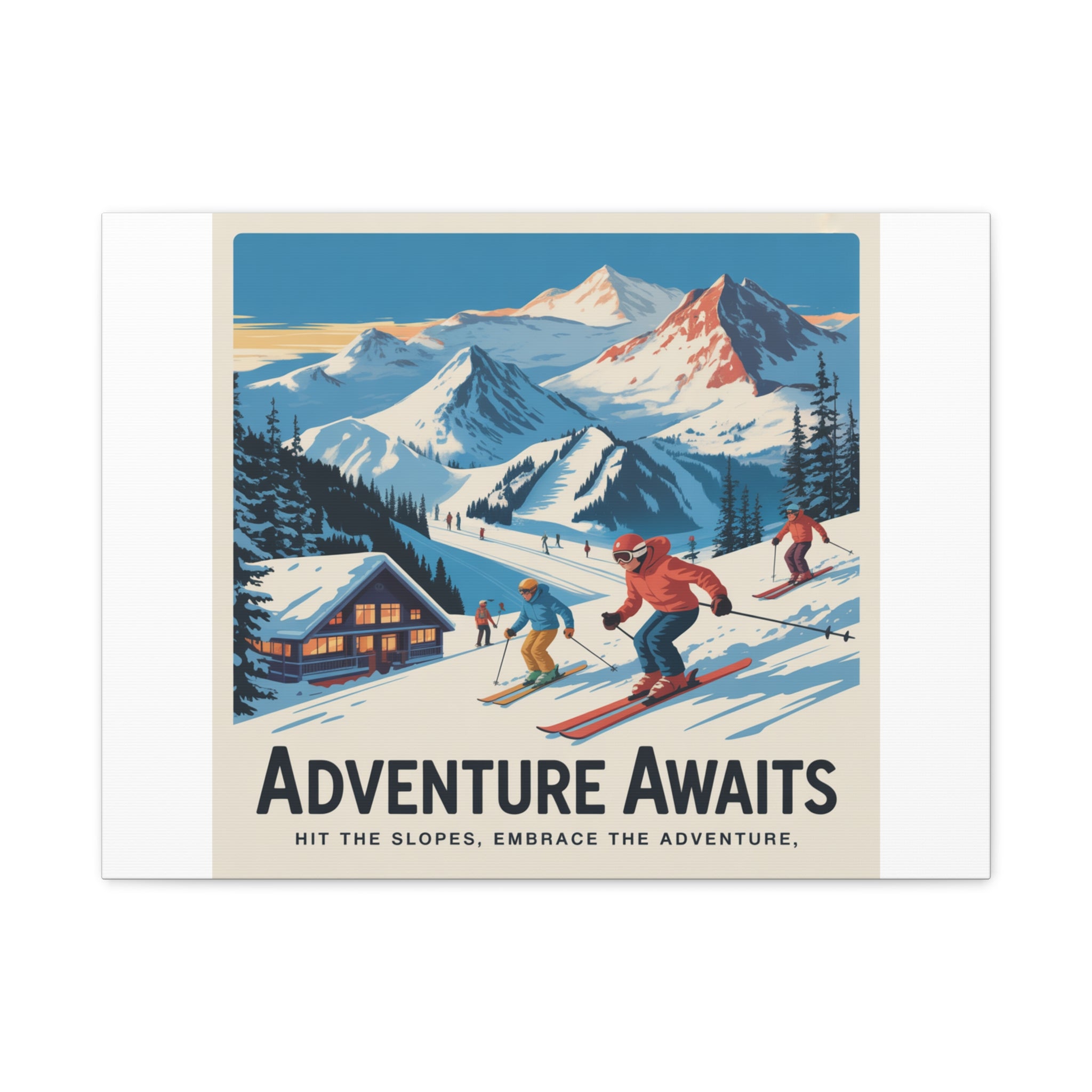 Adventure Awaits Ski Poster Canvas | Matte Stretched Wall Art