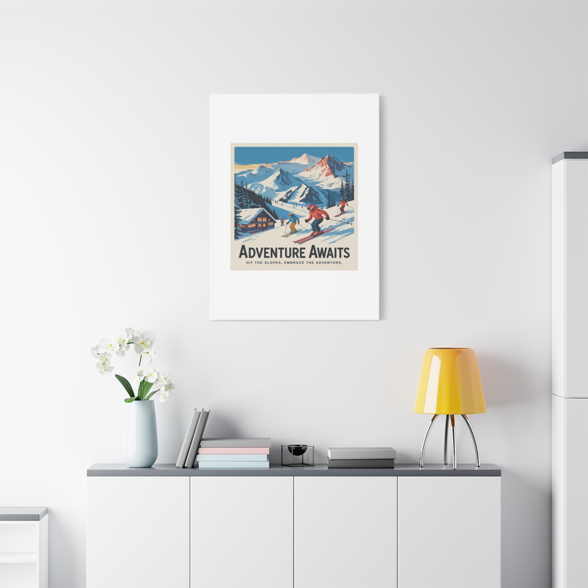 Adventure Awaits Ski Poster Canvas | Matte Stretched Wall Art