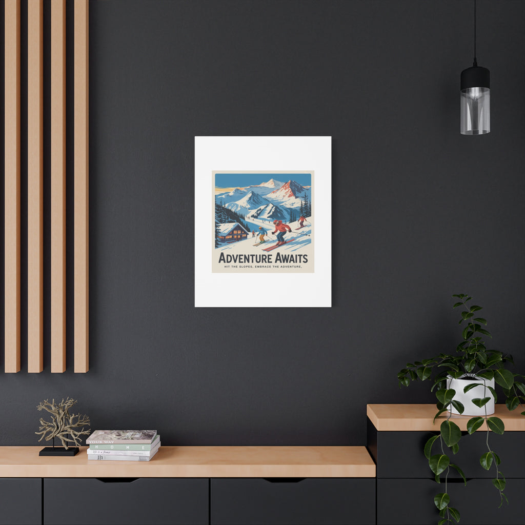 Adventure Awaits Ski Poster Canvas | Matte Stretched Wall Art