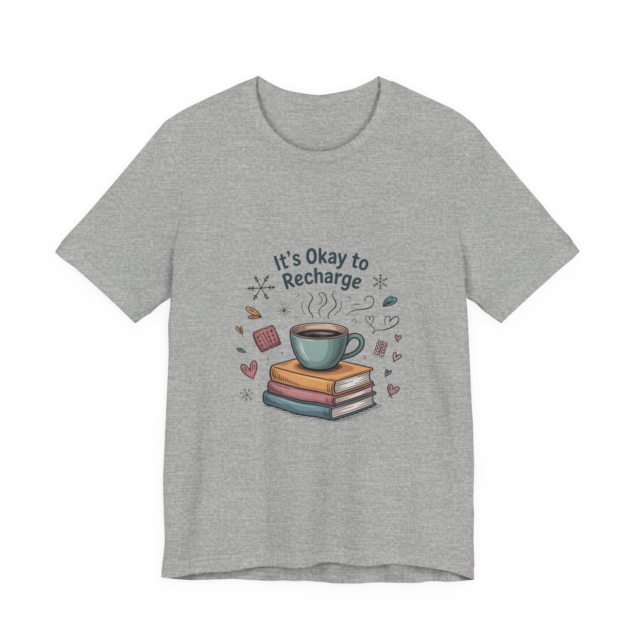 It's Okay to Recharge Tee — Cozy Book & Coffee Relaxation Shirt
