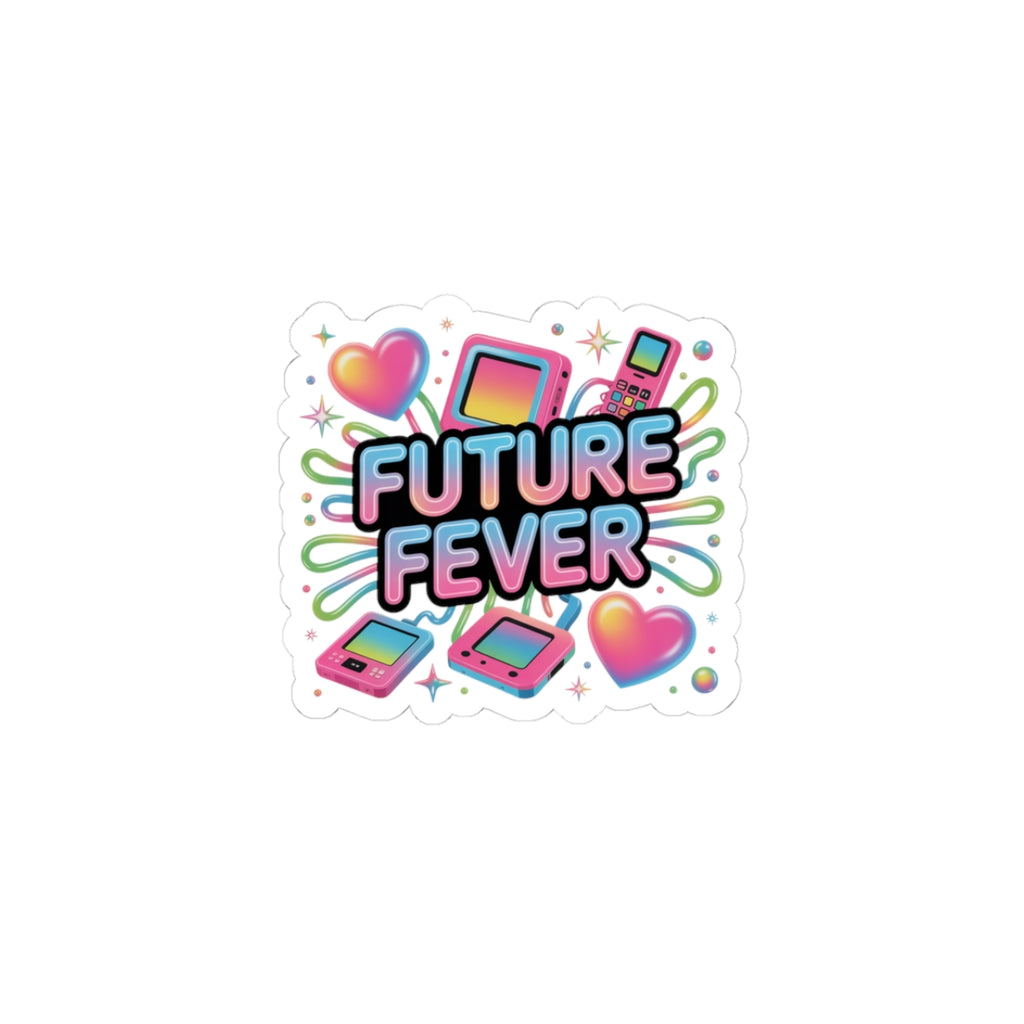 Future Fever Sticker | Y2K Cyber Holo, retro tech chrome text