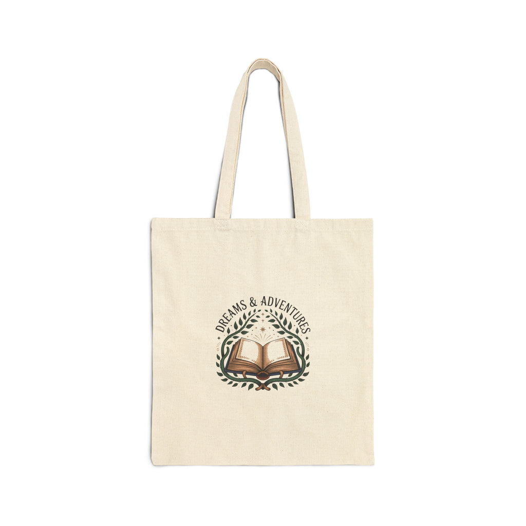 Canvas Tote Bag — "Dreams & Adventures" Open Book Literary Tote for Readers & Travelers
