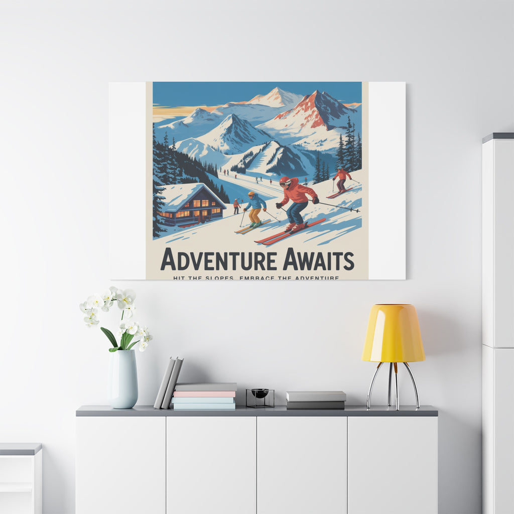 Adventure Awaits Ski Poster Canvas | Matte Stretched Wall Art