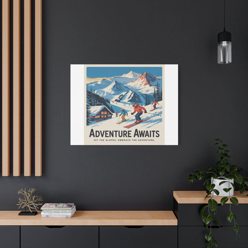 Adventure Awaits Ski Poster Canvas | Matte Stretched Wall Art